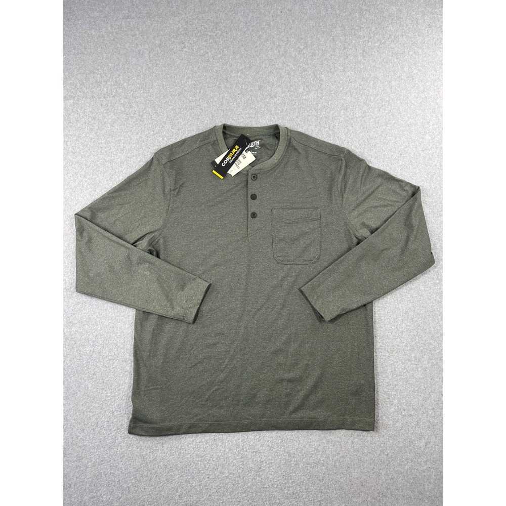 Duluth Trading Shirt Mens L Green Powercord Long Sleeve Cordura Henley